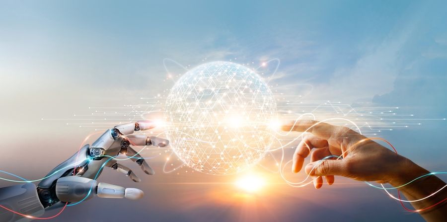 Ai,,Machine,Learning,,Hands,Of,Robot,And,Human,Touching,Big